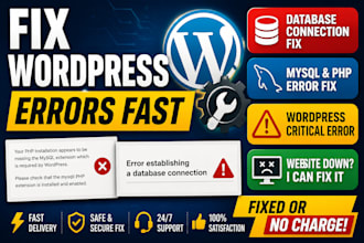 fix wordpress database connection, PHP and critical errors