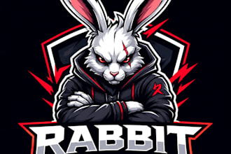 do unique angry rabbit mascot logo design 1 day
