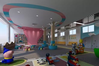 children playroom, kindergarten interior,preschool design, school hallway render