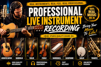 record acoustic, mandolin, violin, fiddle, harmonica, saxophone, banjo trumpet