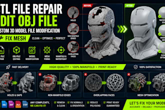 repair stl, obj, 3mf file, fix mesh and make 3d print ready fast