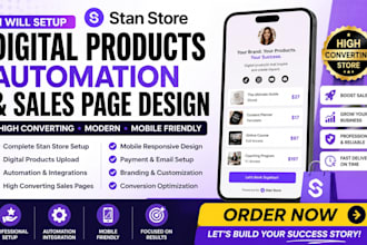 setup stan store digital products automation dropshipping sales page design