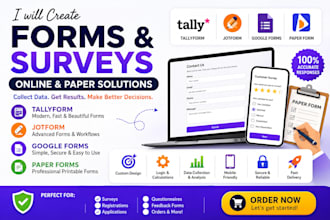 create professional surveys, quizzes and forms using jotform, google, tally form