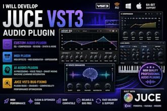 develop juce vst3 audio plugin, midi plug, ai audio plugin, juce vst3 bug fixing