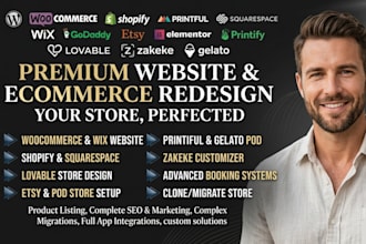 redesign woocommerce wix shopify lovable squarespace pod printful gelato zakeke