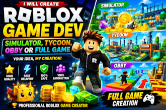 create roblox simulator, tycoon, obby or full game