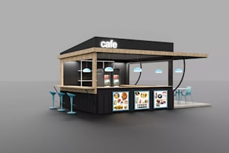 render 3d container design, shipping,cafe,bar, lounge, kiosk,office,restuarant