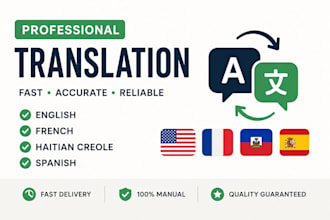 translate english, french, haitian creole and spanish professionally