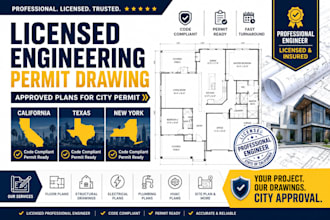 licensed engineering permit drawing floor plan for california texas and new york