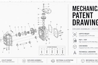 create mechanical patent drawings, exploded assemblies utility patent figures