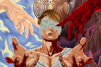 create a dark conceptual and narrative illustration