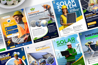 design professional solar energy flyer, door hanger, postcard, and marketing kit