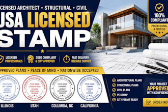 licensed architect structural civil USA stamp illinios utah columbia california