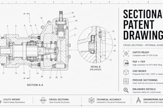 create sectional and cross section patent drawings, utility patent illustrations