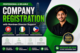 company registration in philippines, ireland, hong kong with nominee director