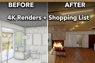 do 3d interior rendering room decor plan moodboard shopping list virtual staging
