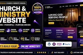 design modern church website, ministry website with donation, events and stream