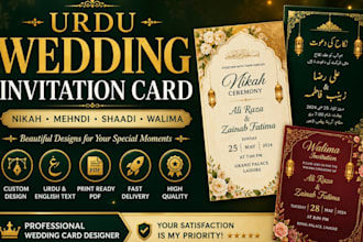 design urdu nikah, shadi, mehndi and walima invitation card