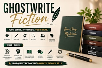 ghostwrite fiction novel, short stories, and romance books with captivating plot