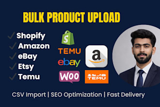 do bulk product listing on amazon, ebay, etsy, shopify, temu and wayfair