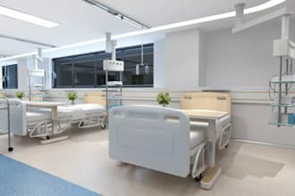 renew modern hospital interior, nursing station design,healthcare hallway render
