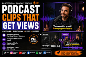 create engaging podcast clips with captions and audiogram visuals