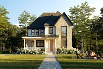 renovate 3d single house residence,vacation home,stone wall, front facade render