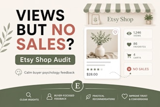 audit your etsy shop and explain and help you where views need to be sales