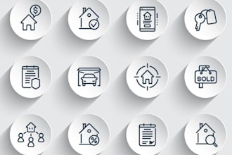 design simple linear icons and line art illustration for real estate buildings