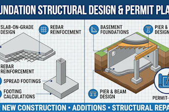 provide foundation structural design, footing calculations, and permit plans