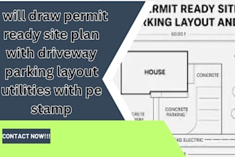 draw permit ready site plan with driveway parking layout utilities with pe stamp