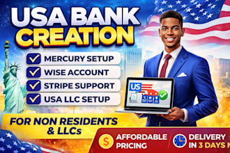 do USA bank creation, mercury, wise, stripe and USA llc registration