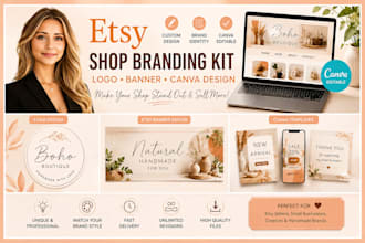 create etsy shop branding kit, logo, banner and canva design