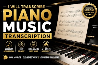 create professional sheet music, music transcription for piano, lead sheet