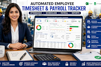 create automated employee timesheet, schedule tracker and payroll calculator