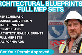 draw california adu, garage conversion, permit plans, blueprint and mep drawing