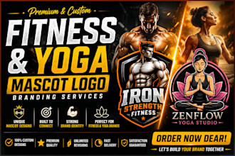 create premium fitness and yoga mascot logo branding