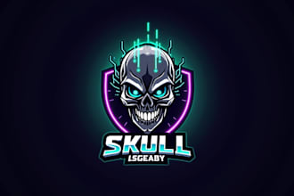 do awesome skull head esport mascot logo design