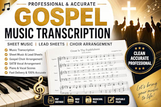 transcribe gospel music into professional sheet music and lead sheets