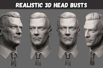 sculpt realistic 3d head bust, face portrait figurine statue and resin sculpture
