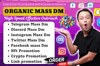 do organic discord mass dm, telegram mass dm, instagram mass dm and facebook dm