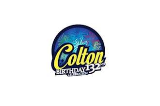 design city birthday celebration fireworks event logo