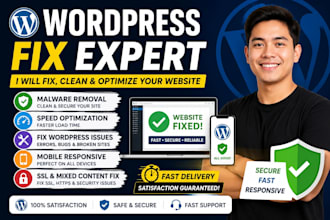 fix wordpress issues, malware, and mobile responsiveness
