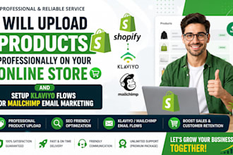 setup klaviyo flows or mailchimp email marketing for shopify