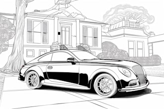 line art car illustration or any vehicle in retro vintage style