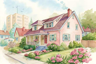 create a watercolor house portrait or buildings