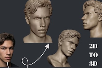 turn your photo into custom 3d head bust, head model 3mf, 3d portrait sculptures