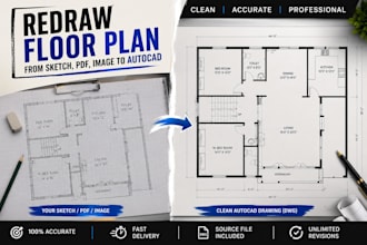 redraw floor plan from sketch pdf image in autocad blueprint
