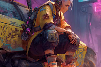do a cyberpunk anime art