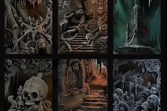 create dark fantasy art illustration for albums cover, merch, tattoo